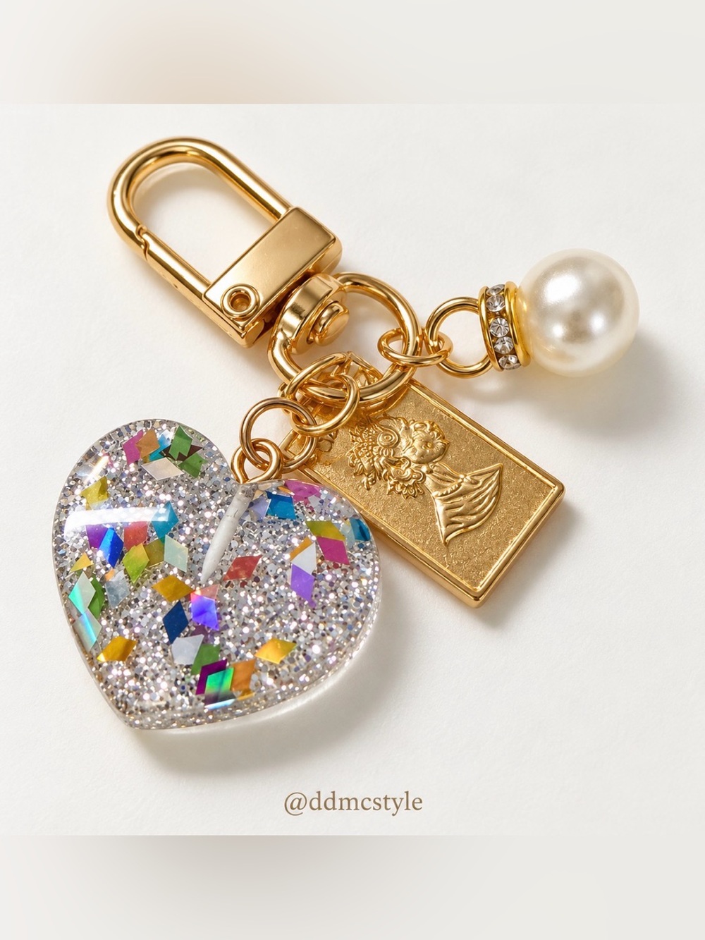 NWOT Heart Charm faux pearl gold bar Keychain G